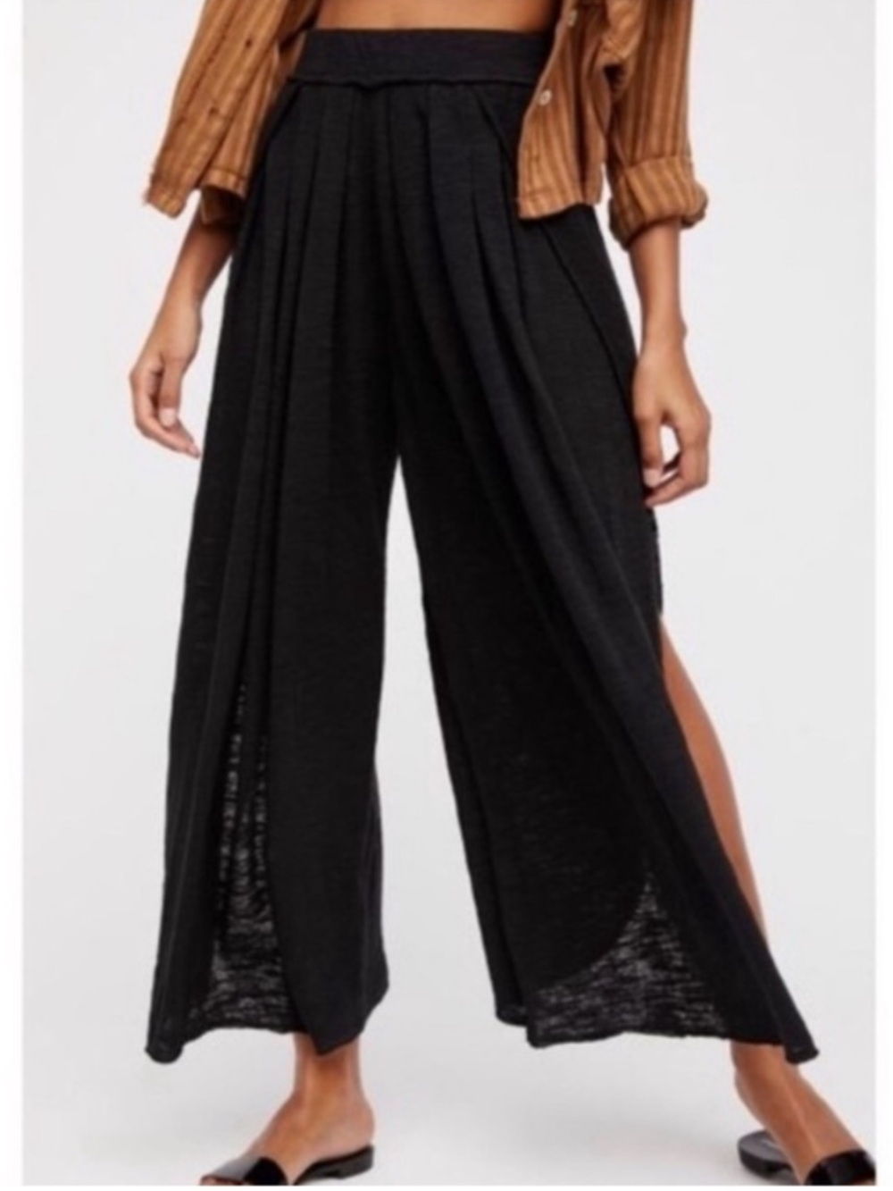 Free People Easy Does It Pant Black Wide Leg Flowy Side Slit Pants